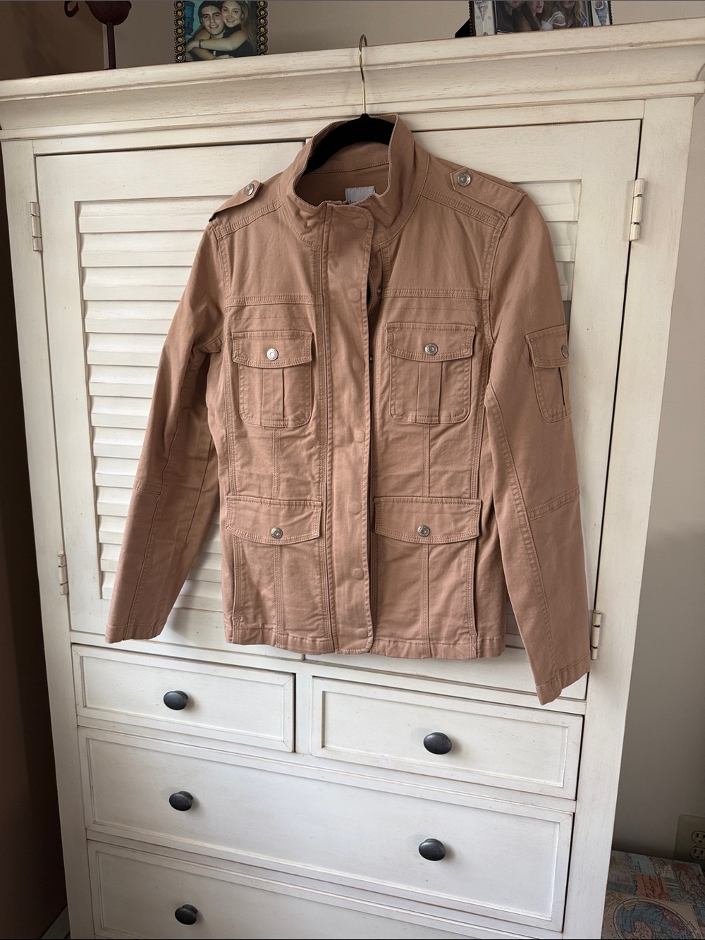 Kensie Light Brown Utility Jacket with Button Flap Pockets